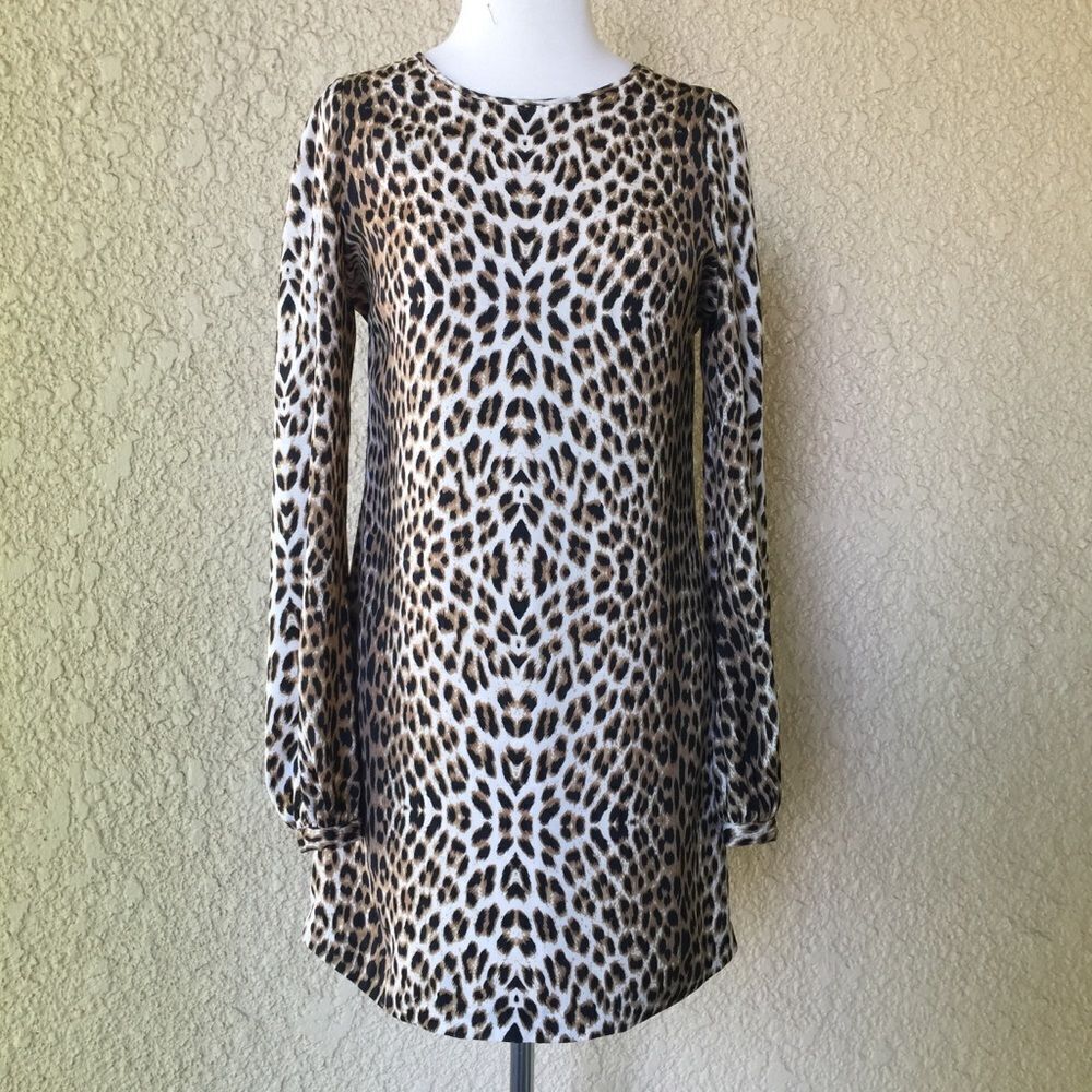 12th‎ St. Cynthia Vincent  Leopard Print Long Sleeve Mini Dress Size 4 EUC